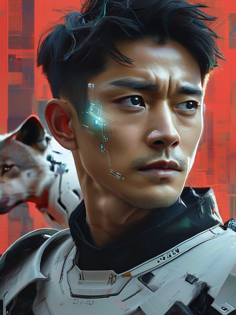 Intense medium three-shot. ECHO-7 (left, perfect profile, disdainful expression) has effortlessly bisected one wolf, which dissolves into pixels. He doesn't look at Leo. LEO (center, eyes wide not with gratitude but alarm) is staring past Echo-7 at the remaining wolves, who are regrouping—their code adapting, growing spikes. A.M.I. (right, hologram flickering with interest) watches this interaction. Leo shouts, pointing. This is not an alliance, but a moment of conflicting priorities colliding.